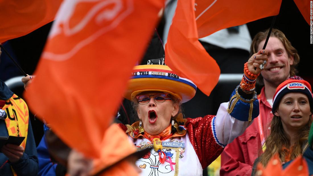 Fans of the Netherlands cheer before the start of the match against South Africa.