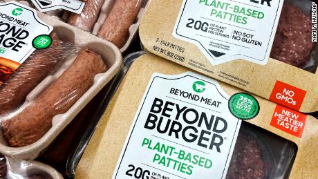 Beyond Meat products are seen in a refrigerated case inside a grocery store in Mount Prospect, Ill., Feb. 19, 2022.