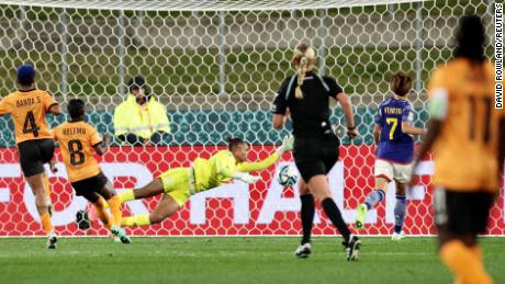 Japan&#39;s Hinata Miyazawa scores her team&#39;s first goal of a 5-0 domination of Zambia.