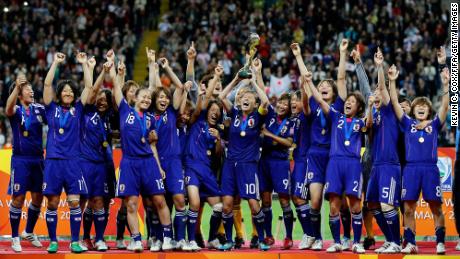 Japan celebrates after defeating the US in the 2011 Women&#39;s World Cup final. 