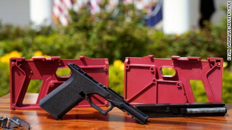 Parts of a ghost gun kit are on display at an event held by U.S. President Joe Biden to announce measures to fight ghost gun crime, at the White House in  Washington U.S., April 11, 2022.