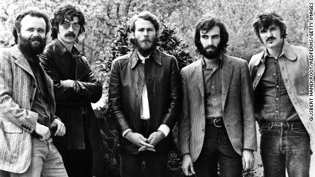 (From left to right) Garth Hudson, Robbie Robertson, Levon Helm, Richard Manuel and Rick Danko of The Band pose for a group portrait in London in June 1971.
