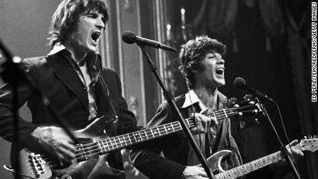 Rick Danko and Robbie Robertson of The Band perform during The Last Waltz at Winterland in November 1976 in San Francisco.