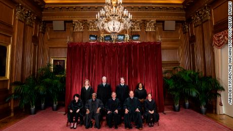 Members of the Supreme Court sit for a group photo following the recent addition of Associate Justice Ketanji Brown Jackson, at the Supreme Court building on Capitol Hill on Friday, Oct 07, 2022 in Washington, DC. 