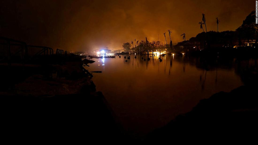Flames billow near Lahaina on August 9.