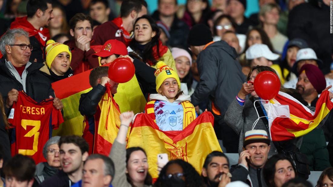 Spain fans watch the semifinal inside Eden Park in Auckland, New Zealand.
