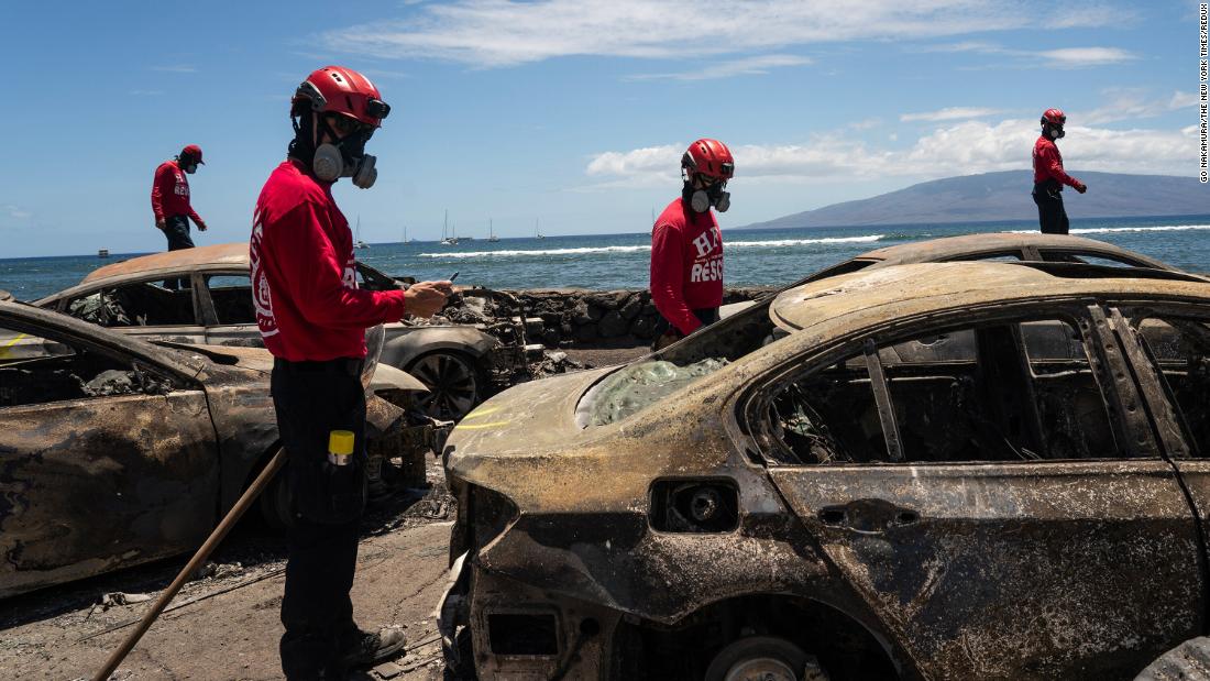 Honolulu Fire Department responders work in Lahaina on August 11.