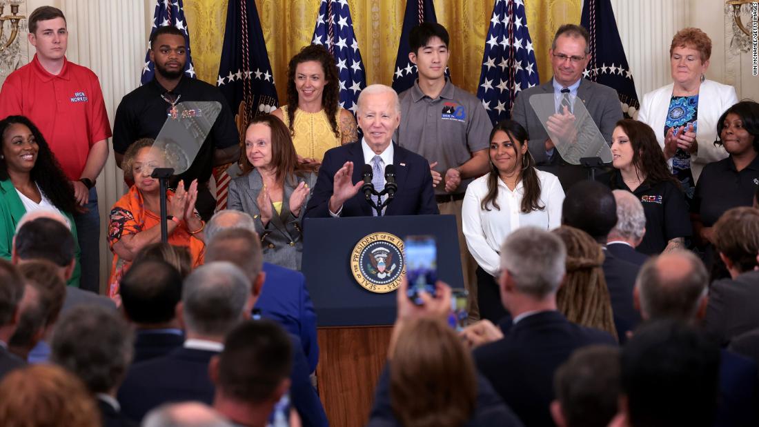 NextImg:Biden knocks GOP for opposing his domestic agenda as he celebrates anniversary of the Inflation Reduction Act