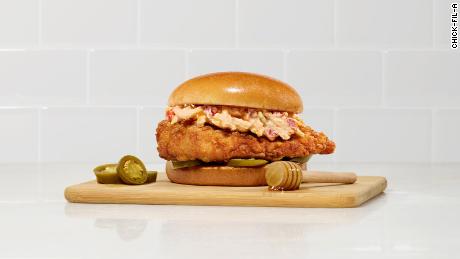 Chick-fil-A&#39;s new creation and limited-time offer, the honey pepper pimento cheese sandwich.