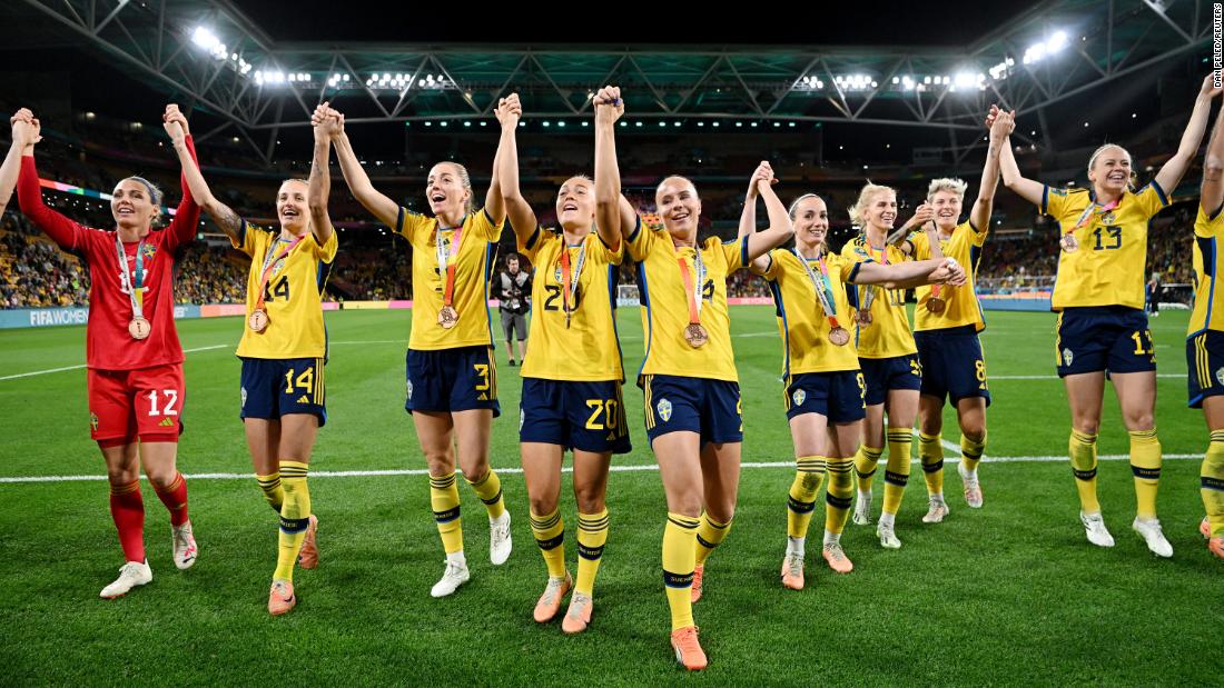 Swedish players celebrate after defeating Australia 2-0 in the &lt;a href=&quot;https://www.cnn.com/2023/08/19/football/australia-sweden-womens-world-cup-2023-spt-intl/index.html&quot; target=&quot;_blank&quot;&gt;third-place playoff&lt;/a&gt; on Saturday, August 19. Sweden also finished third in 1991, 1995 and 2019.