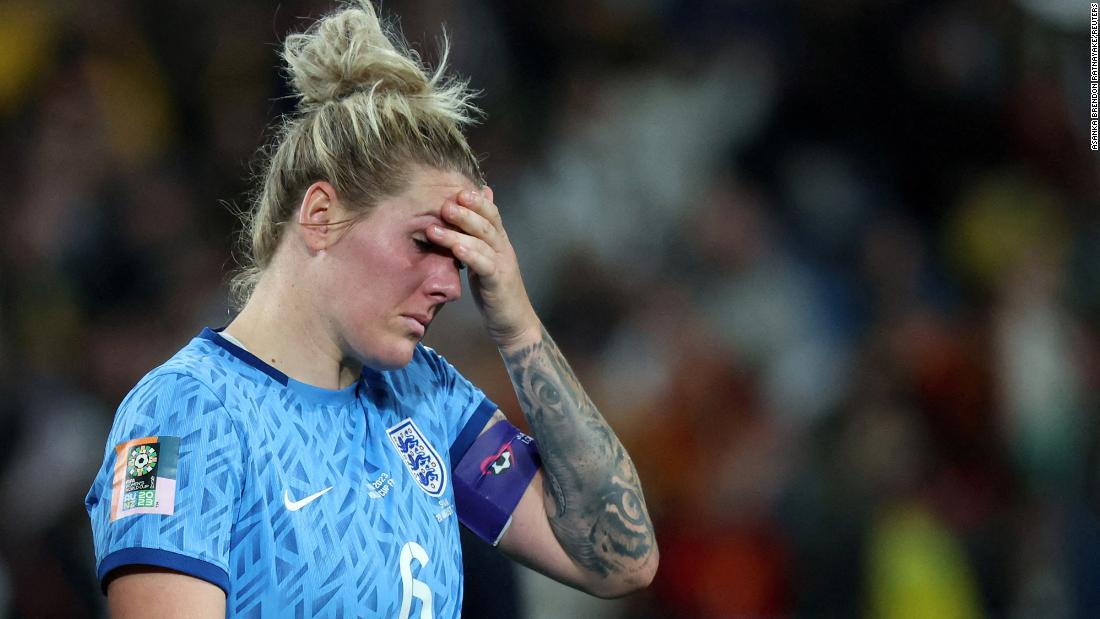 England captain Millie Bright looks dejected after the match. &quot;We gave everything,&quot; she said. &quot;First half we weren&#39;t at our best but second half we bounced back. ... We just didn&#39;t have that final edge today.&quot;