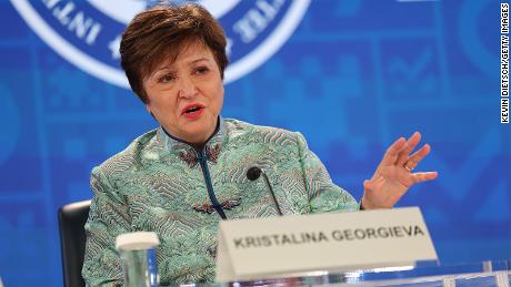 Kristalina Georgieva, managing director of the IMF, speaks in Washington, DC, in April at a meeting of the World Bank and IMF. In October, the groups will meet again in Marrakech, Morocco.
