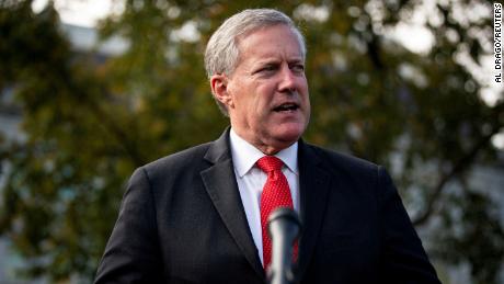 White House Chief of Staff Mark Meadows speaks to reporters following a television interview, outside the White House in Washington, DC, on October 21, 2020.