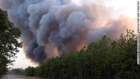 Smoke from a wildfire is seen in Beauregard Parish, Louisiana, on August 24.