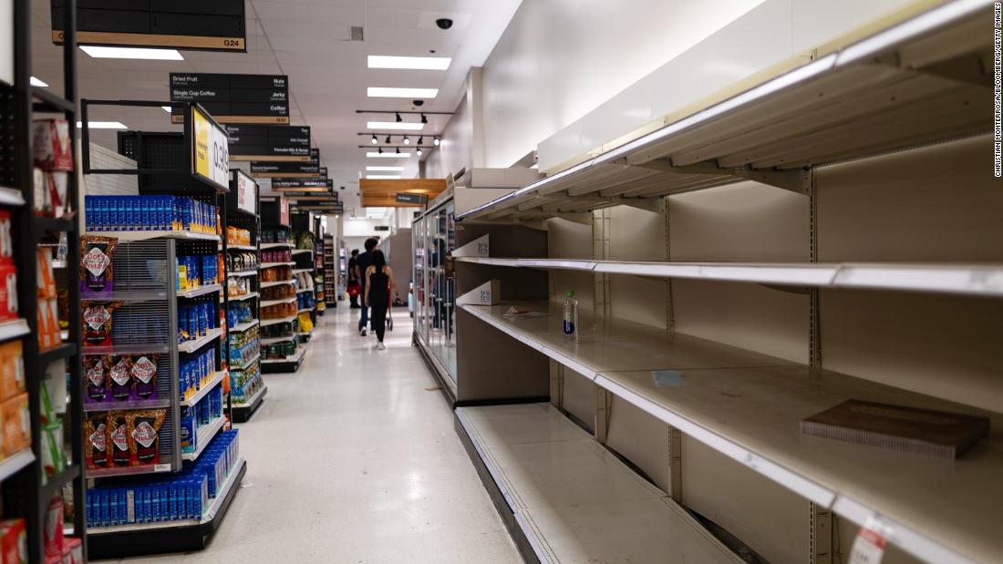 Shelves are left empty at a Target store in Gainesville, Florida, on August 29.