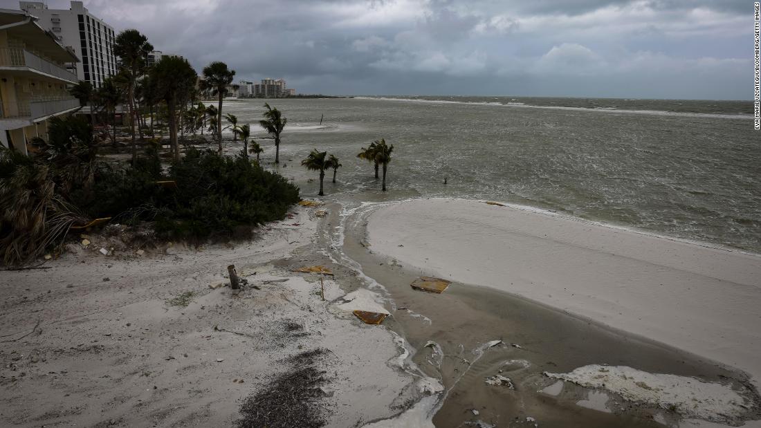 Florida&#39;s Fort Myers Beach is seen during high tide ahead of Hurricane Idalia on August 29.