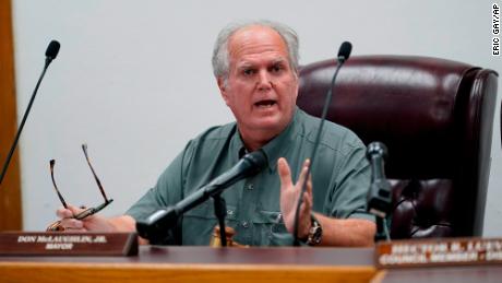 Uvalde Mayor Don McLaughlin speaks during a special emergency city council meeting on June 7, 2022, in Uvalde, Texas.