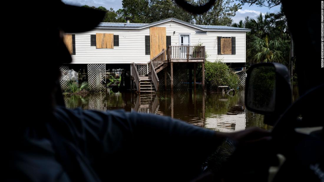 A boarded-up home is seen in Steinhatchee, Florida, on August 30.