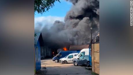 Social media videos show what appears to be a fire breaking out at an oil depot in St. Petersburg, Russia.