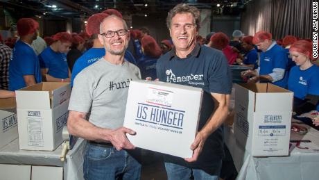 9/11 Day founders, Jay Winuk and David Paine, at their annual meal packing event. 