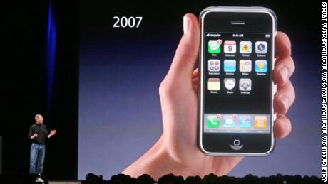 Apple CEO Steve Jobs introduces the new iPhone at Macworld in San Francisco on January 9, 2007.