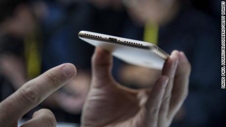 The lightning connecting port is seen on an Apple Inc., iPhone 7 Plus during an event in San Francisco, California, on September 7, 2016. 