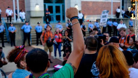 Demonstrators in Philadelphia demand police accountability and justice for Eddie Irizarry on August 31.
