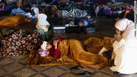 Residents of Marrakech stay out at a square after the earthquake struck the region on Friday night.
