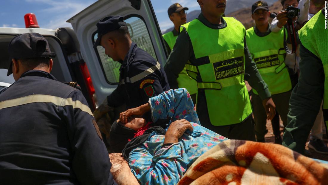 An injured earthquake survivor is taken to a hospital in Talat N&#39;Yaaqoub on September 12.