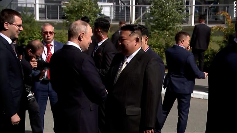 See moment Putin greets Kim at Russian space port 