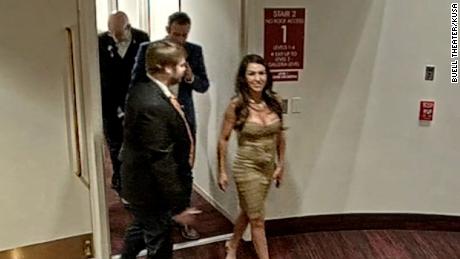 Surveillance video from the Buell Theater, obtained by CNN Affiliate KUSA, shows officials addressing Boebert and her companion at their seats inside the theater, and then leaving the theater.