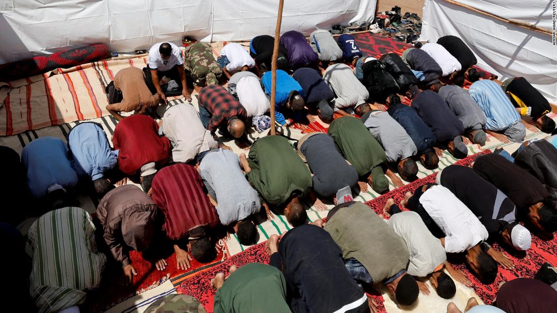 Muslims attend Friday prayers in Talat N&#39;Yaaqoub on September 15.
