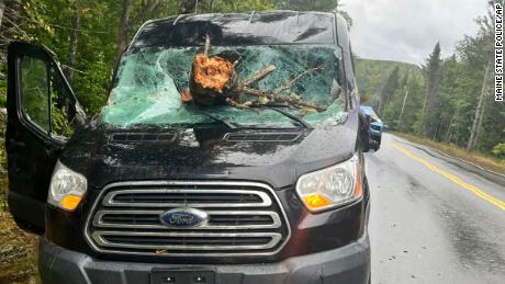 An Ohio driver suffered minor injuries after a tree downed by the remnants of tropical storm Lee went through his windshield on Route 11 in Moro Plantation, Maine.