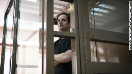 US journalist Evan Gershkovich, arrested on espionage charges, stands inside a defendants&#39; cage before a hearing to consider an appeal on his extended detention at The Moscow City Court  in Moscow on June 22, 2023. (Photo by Natalia KOLESNIKOVA / AFP) (Photo by NATALIA KOLESNIKOVA/AFP via Getty Images)