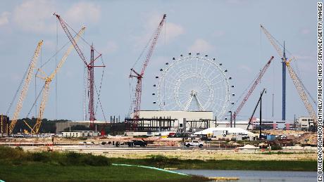 Construction of Universal&#39;s Epic Universe theme park, seen along Destination Parkway, on Aug. 16, 2022, in Orlando, Florida.