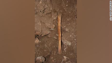 A human bone found inside the cave. 