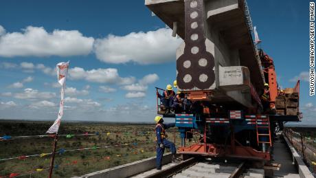 A railway track at the construction site of a Standard Gauge Railway project in Nairobi, Kenya, a signature project of China&#39;s Belt and Road Initiative.