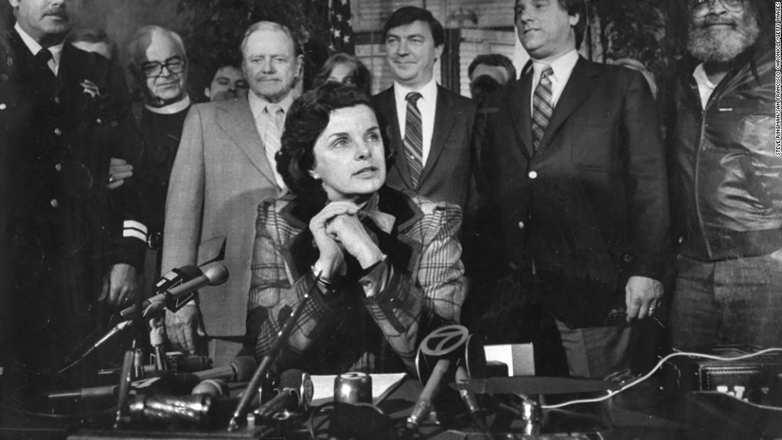 Feinstein speaks at the signing of an anti-gun bill at San Francisco City Hall in 1982.