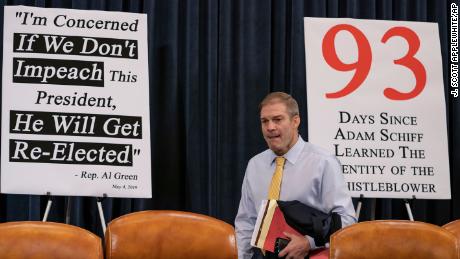 Rep. Jim Jordan, an ally of President Donald Trump who was recently appointed to the House Intelligence Committee, takes his seat on Capitol Hill in Washington, DC, in November 2019, during the first public impeachment hearings of President Trump&#39;s efforts to tie US aid for Ukraine to investigations of his political opponents. 