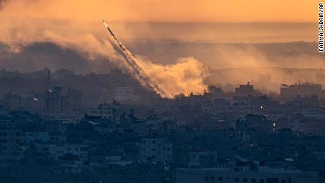 Rockets are fired toward Israel from the Gaza Strip on Saturday. 
