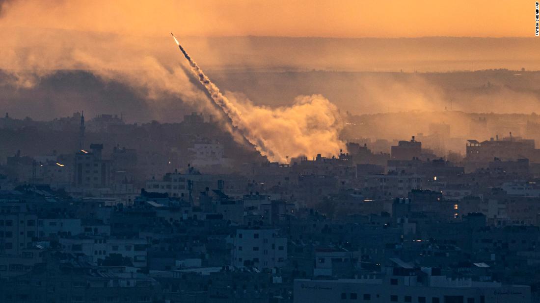 Rockets are fired toward Israel from Gaza on October 7.