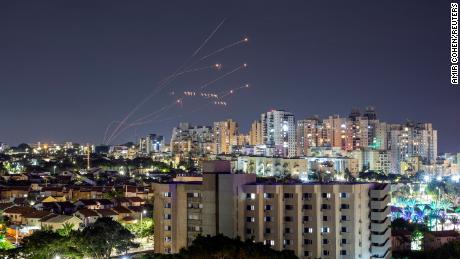 Israel&#39;s Iron Dome anti-missile system intercepts rockets launched from the Gaza Strip, as seen from Ashkelon in southern Israel October 7, 2023