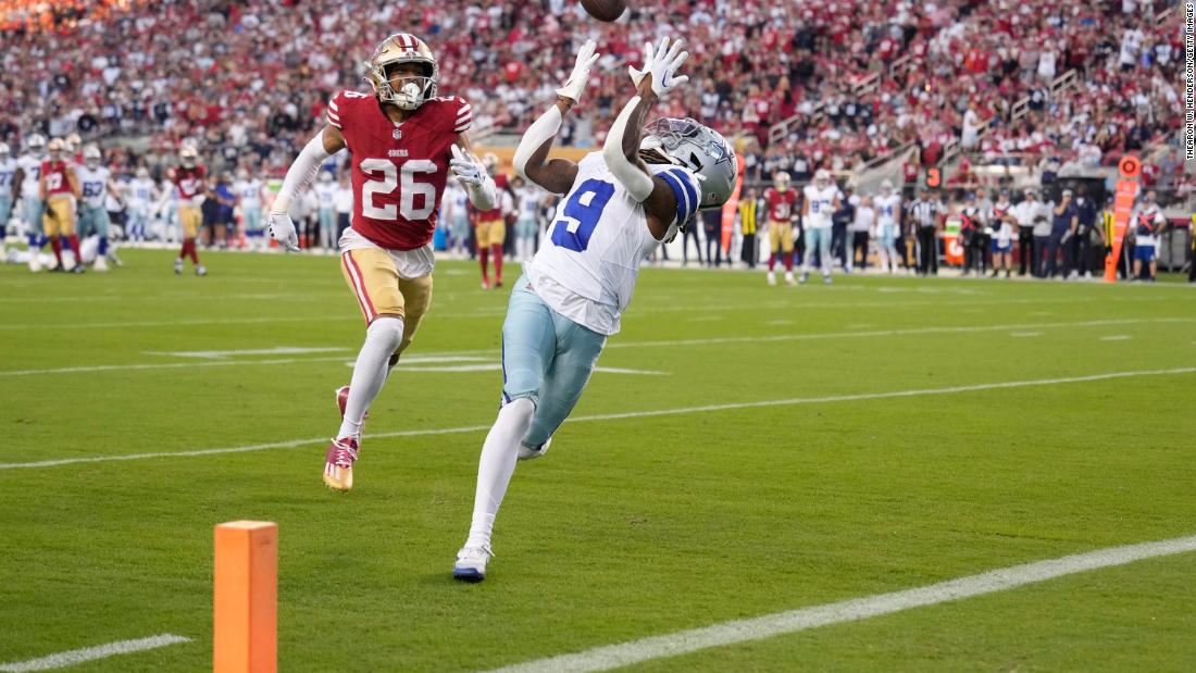 KaVontae Turpin of the Dallas Cowboys catches a touchdown pass during the second quarter of the Cowboys&#39; 42-10 loss the San Francisco 49ers at Levi&#39;s Stadium on October 8.
