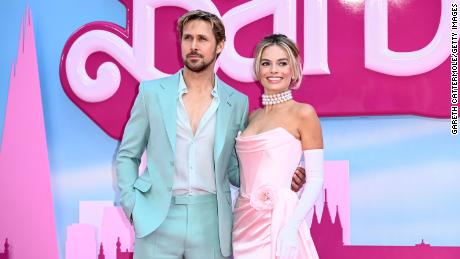 Ryan Gosling and Margot Robbie at the London premiere of &quot;Barbie&quot; in July. 