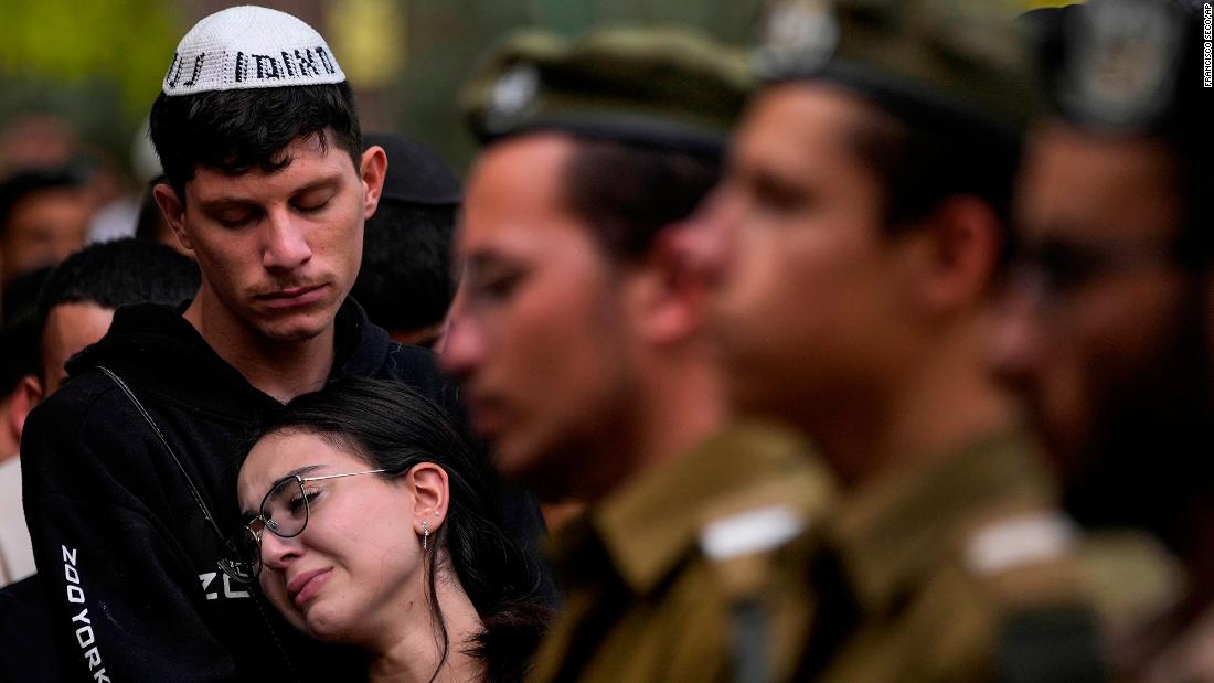 Mourners attend the funeral of Israeli soldier Abraham Cohen at the Mount Herzl cemetery in Jerusalem on Thursday, October 12.