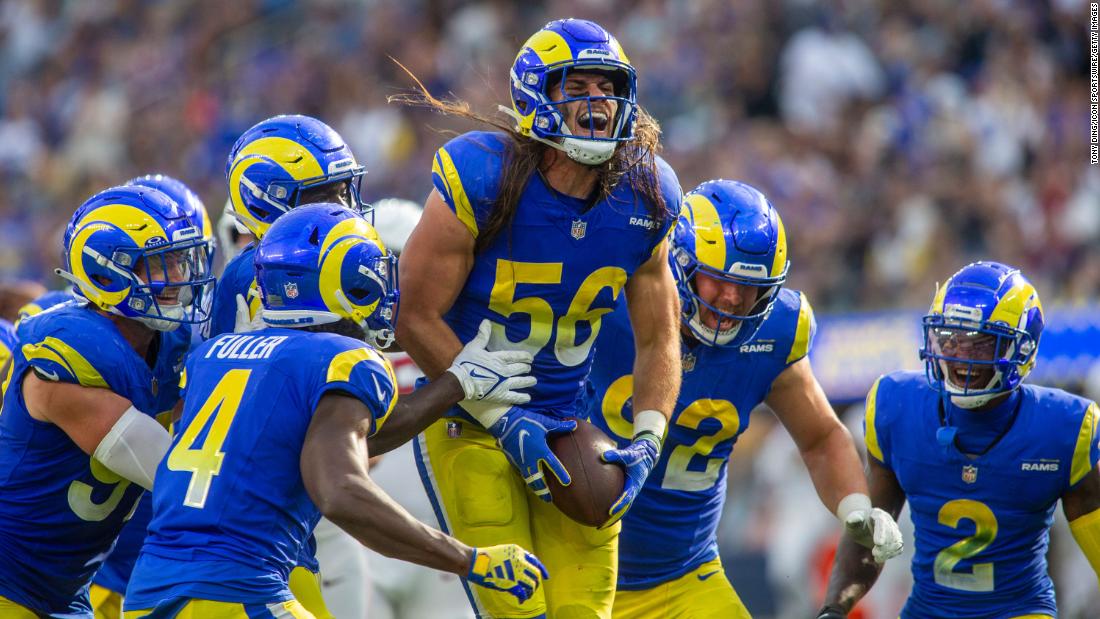 Los Angeles Rams linebacker Christian Rozeboom celebrates his interception during the Rams&#39; 26-9 victory over the Arizona Cardinals on October 15.
