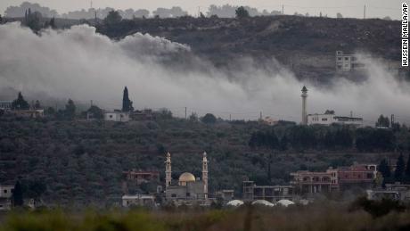 Smoke rises from Israeli artillery shelling in Dahaira, in southern Lebanon, at the border with Israel on October 16.