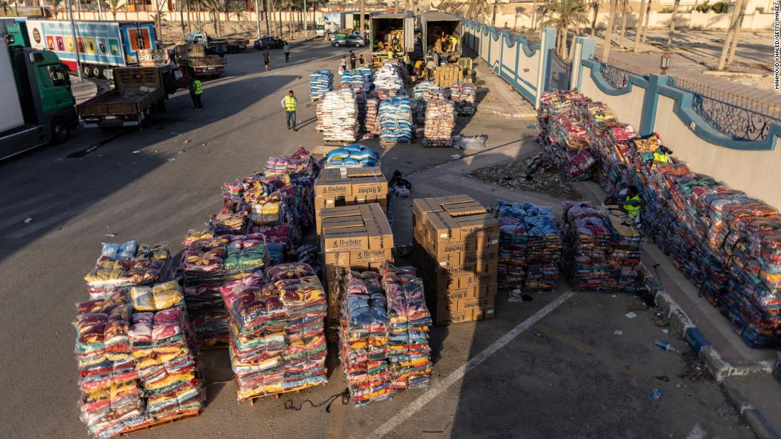 Aid supplies are seen in North Sinai, Egypt on October 16.