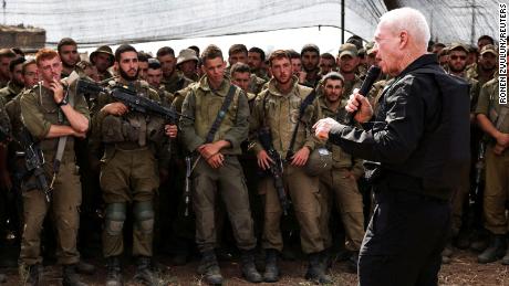 Israel&#39;s Defence Minister Yoav Gallant meets soldiers in southern Israel October 19, 2023.