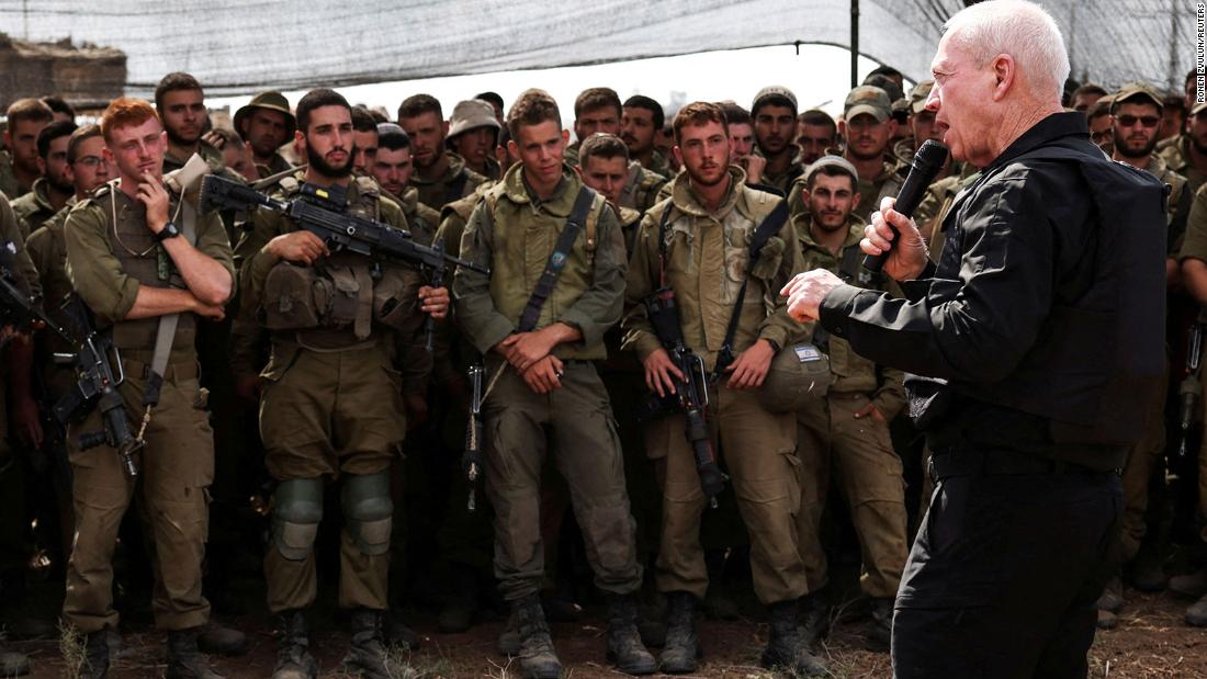 Israel&#39;s Defense Minister Yoav Gallant meets soldiers in a field near Israel&#39;s border with Gaza on October 19. &lt;a href=&quot;https://www.cnn.com/2023/10/19/middleeast/israel-gaza-hamas-war-thursday-intl-hnk/index.html&quot; target=&quot;_blank&quot;&gt;Gallant told the soldiers&lt;/a&gt;, &quot;You see Gaza now from a distance, you will soon see it from inside.&quot;